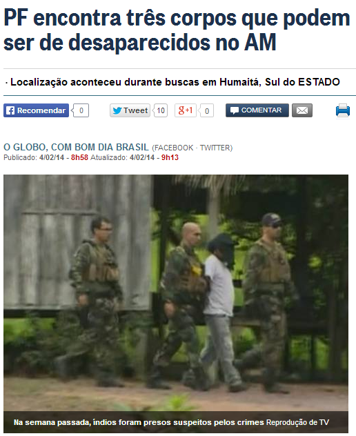 아마존 실종자 시신 발견, 인디오 용의자 체포