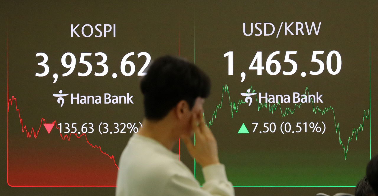 코스피, 7거래일 만에 4000선 하회 마감...3%대 급락