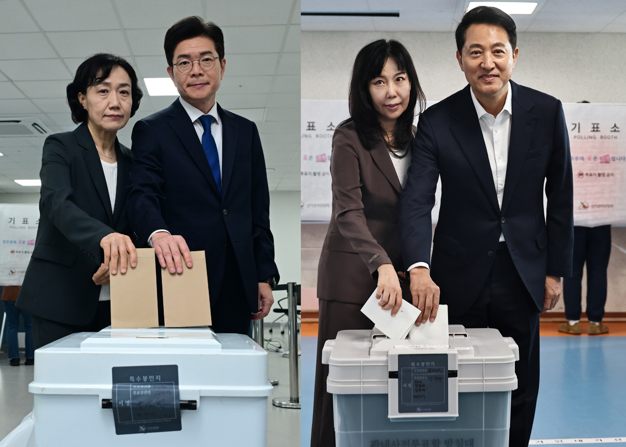 [6.3지방선거] 여·야 서울시장 후보, 사전투표 첫날 동시 투표…박빙 판세 속 투표 독려